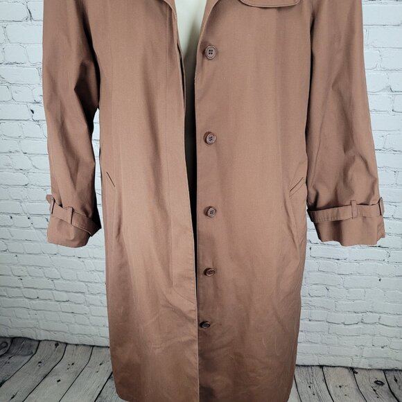 London Fog Brown Belted Faux Fur Removable Liner Buttoned Maincoat Over Coat 16R - Picture 8 of 16